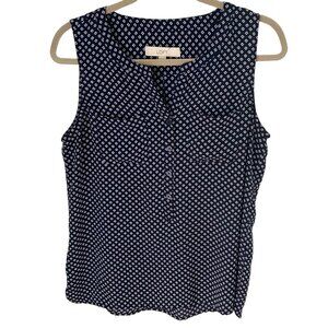 Ann Taylor Loft Sleeveless Top Blouse Sz Medium Navy Blue Buttons Front Pockets